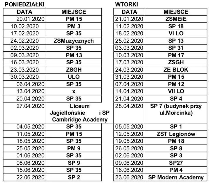 Dyżury pedagogiczne w szkołach