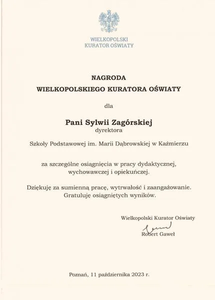 Wniosek o nagrodę kuratora