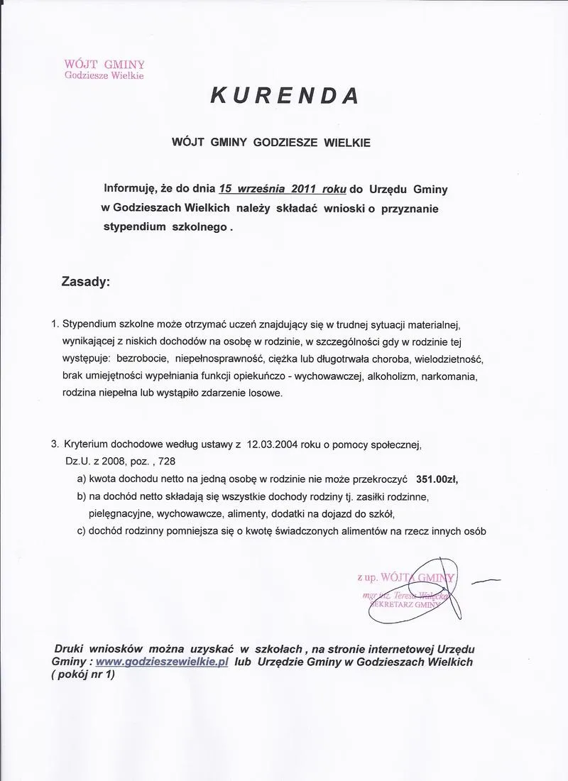 Wniosek o stypendium szkolne