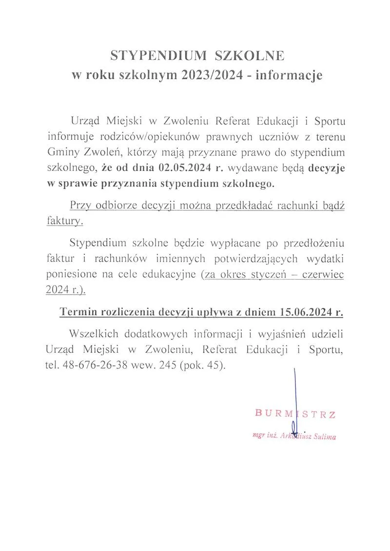 Wymagane dokumenty do stypendium szkolnego